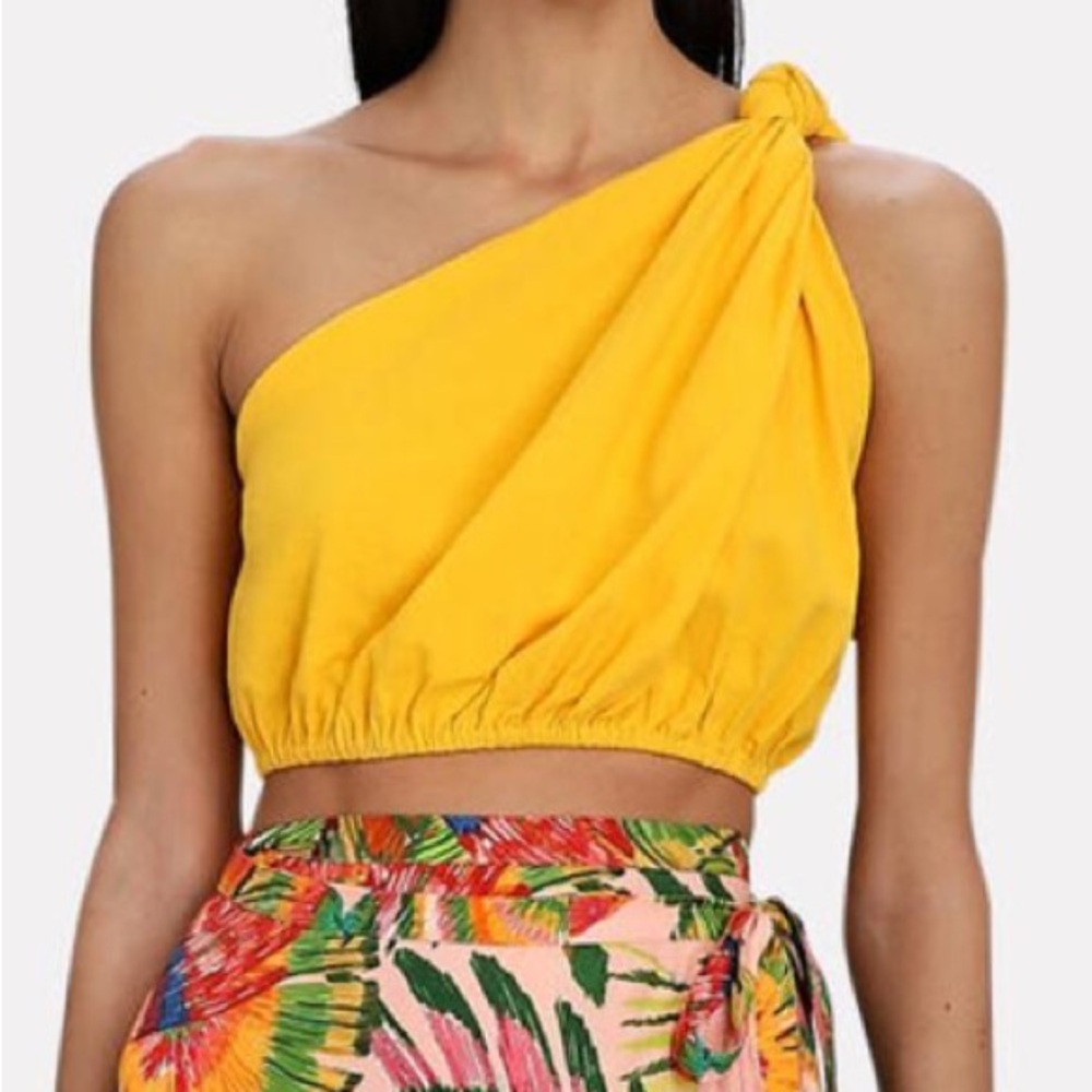 FARM Rio One-Shoulder Yellow Crop Top
